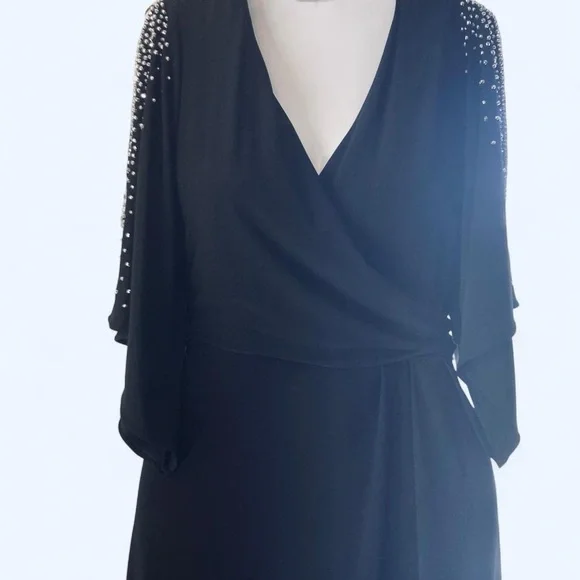 Black dress with beaded slit sleeves. Size L MSK - Picture 2 of 8